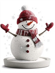Poster - Christmas snow globe, snowman with scarf, isolated on white, gentle snowflakes, watercolor style