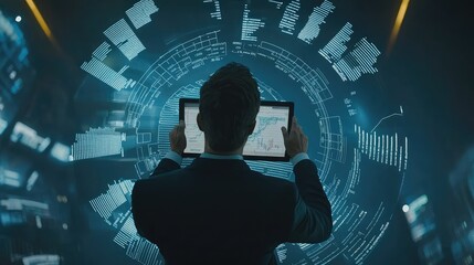 Poster - Businessman Analyzing Financial Data on Digital Screen