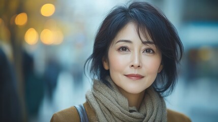 Middle-aged Japanese woman with casual attire and a confident look.