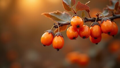 Wall Mural -  Autumns bounty  A cluster of vibrant orange berries