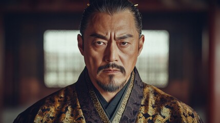 Middle-aged Chinese man with a traditional robe and a serious look.