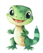 © Robert Kneschke - Adorable watercolor lizard cartoon illustration with a happy expression perfect for nursery decor