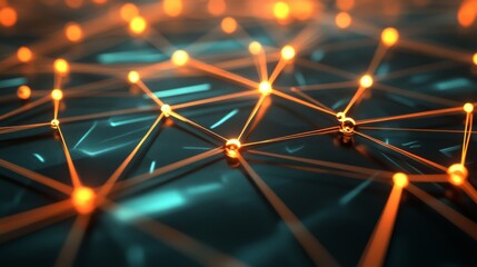 Poster - Abstract digital network concept with glowing nodes and lines, symbolizing interconnectedness, technology, data flow, and the global network.  