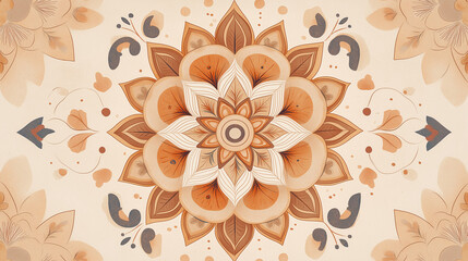 Intricate brown and cream mandala design with floral details.