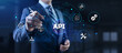 © Murrstock - API Application programming interface. Businessman pressing virtual button.
