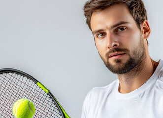 focused tennis player prepares for match, showcasing determination and skill. vibrant tennis ball adds energy to scene, highlighting sports dynamic nature