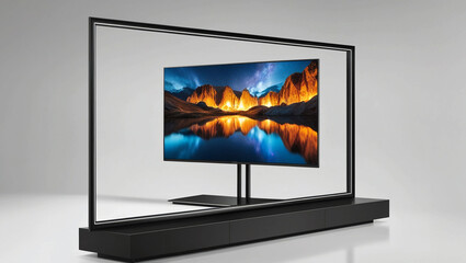 Poster -  High-definition smart television with a sleek black frame on a white background, showcasing the latest in entertainment technology and display innovation