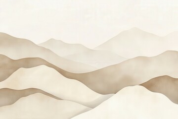 Poster - Minimalist and abstract illustration featuring a mountain range in shades of brown and beige, creating a serene and calming atmosphere