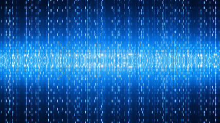 Poster - abstract blue background, a light glowing symbol of new technologies, copy space of new technologies