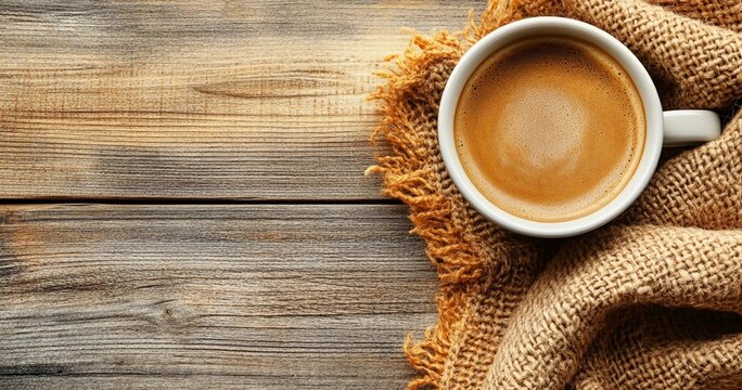 Autumn cover, frame with cup of cocoa on windowsill wrapped in plaid. Home Cozy. Luxury premium menu background template background, formal invitation, voucher with space for text. Quiet Luxury.