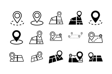 Poster - Location icon set. Flat icon set of location and map pins. Map pin place marker. Location pointer icon symbol in flat style. Position symbol. Point illustration
