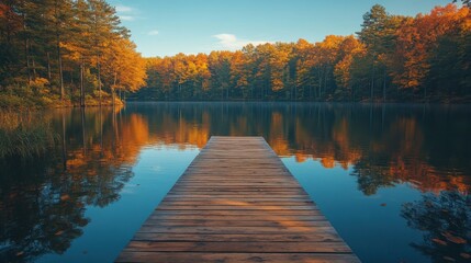 Wall Mural - Rustic wooden dock extending into a lake