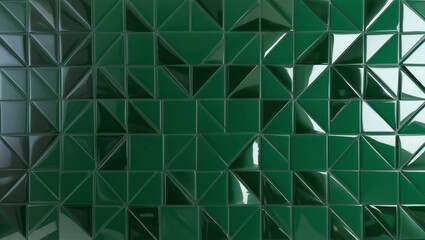 Poster - abstract green geometric tiles forming a tech-inspired pattern with light reflections, high-detail d