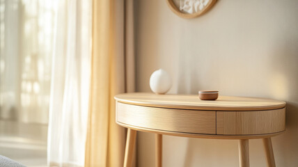 Wall Mural - Minimalist wooden table in sunlit interior