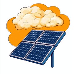 A colorful illustration of solar panels with clouds, symbolizing renewable energy and sustainability.