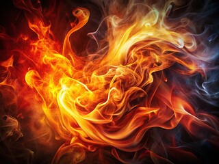 Sticker - Fiery Abstract Smoke Background with Glowing Light and Swirling Patterns of Red, Orange, and Yellow Flames in a Dark Textured Fantasy Atmosphere