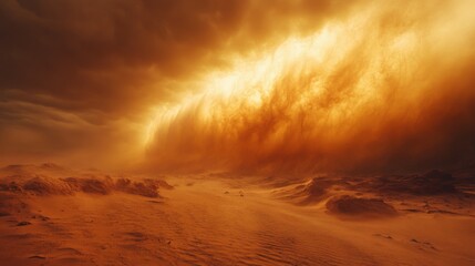 Wall Mural - Powerful sandstorm engulfing a desert oasis, 4K hyperrealistic photo