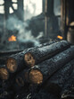 © SashaMagic - Charred logs with smoke in a burnt landscape