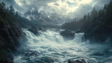 Wall Mural - Raging river in a canyon.