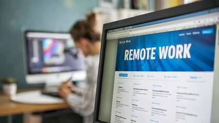 Poster - A workspace featuring a computer screen displaying 