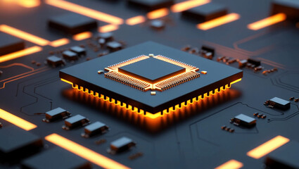 Poster - A  Close-up of a futuristic, glowing circuit board with intricate neon lines and digital data streams, showcasing advanced technology in a high-resolution and unpixellated format