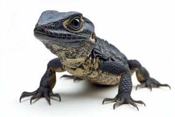 Wall Mural - Black lizard isolated on white background