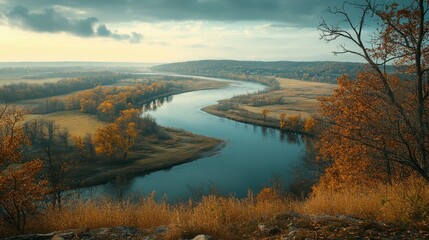 Wall Mural - Scenic overlook with a view of a river