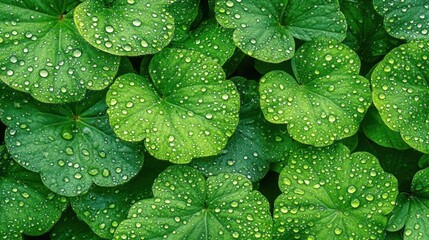 Wall Mural - Raindrops on fresh gotu kola leaves succulent Centella asiatica nature background focus on green leaves