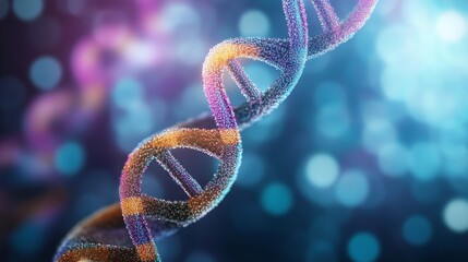 Poster - 3d rendered dna strand microscopic view of lifes building blocks on a vibrant blue background