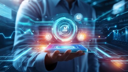 Poster - The magnifying Glass Focusing on a Microchip, Representing Cybersecurity and Data Analysis in the Digital World