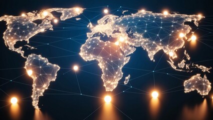 Poster - Modern Digital Mesh of Glowing Nodes and Lines, Representing Global Connectivity and Data Networks