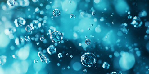 Aufkleber - Bubbles float gracefully in serene underwater scene, creating sense of relaxation and tranquility. blue hues enhance calming atmosphere, evoking peaceful underwater world