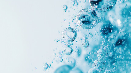 Aufkleber - Bubbles float up under water, creating sense of relaxation and tranquility. blue hue enhances calming effect, evoking peaceful underwater atmosphere