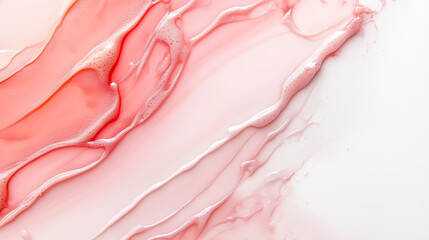 Poster - Soft pink and white abstract fluid art with flowing lines and bubbles creates calming and elegant texture. pastel watercolor effect adds dreamy quality to composition