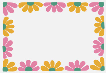 Wall Mural - groovy abstract bright floral botanical frame. abstract color border with geometric daisy in trendy 