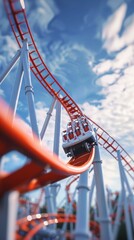 Wall Mural - Thrilling roller coaster at an amusement park, 4K hyperrealistic photo