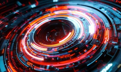 Poster - Abstract circular design featuring glowing red and blue elements, suggesting a futuristic aesthetic.