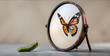 © Frameworld - A caterpillar sees its future butterfly self, reflecting hope and growth.