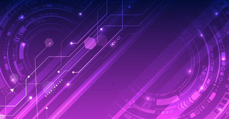 Poster - Sci-fi concept for presentation or banner. Abstract futuristic circuit board. High tech digital technology design. High computer technology elements on a purple background.
