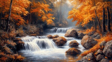 Sticker - Woodland stream with autumn leaves