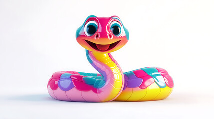 cute cartoon styled 3d snake with bright colors and friendly expression