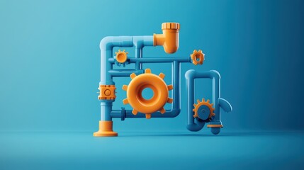 Aufkleber - Colorful 3d pipe and gear system illustration for industry applications