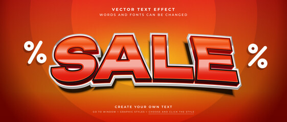 Fototapete - 3D red and white text effect on orange abstract background, Discount sale vector graphic style