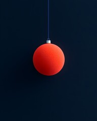 Minimalist red ornament hanging against a dark background