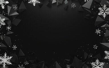 Poster - A creative black and white winter-themed design featuring geometric shapes and snowflakes on a dark background for festive decor