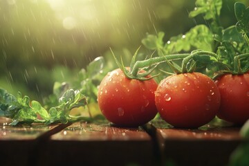 Sticker - A group of tomatoes arranged on a rustic wooden table