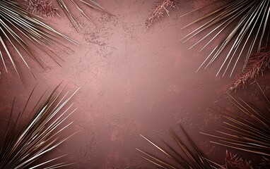 Poster - Elegant arrangement of dried palm leaves on a textured surface with a muted pink background suitable for modern decor or design