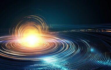Poster - Abstract swirling pattern with radiant light at the center, creating a cosmic effect in a dark background during a digital art display