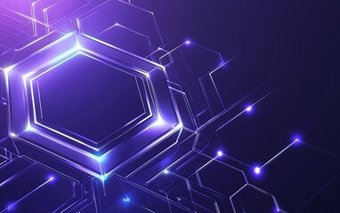Poster - Abstract digital hexagonal design with glowing edges, showcasing modern technology and innovation in a vibrant purple backdrop