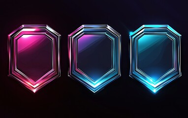 Poster - Colorful illuminated shield shapes displaying a modern design with vibrant lighting effects against a dark background